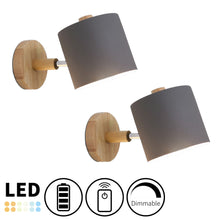 Load image into Gallery viewer, Battery Wireless Wooden Base Cylinder Shade Adjustable Wall Sconce Remote Dimmable