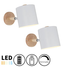 Load image into Gallery viewer, Battery Wireless Wooden Base Cylinder Shade Adjustable Wall Sconce Remote Dimmable