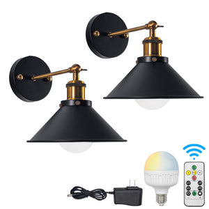Battery Wireless Retro Wall Sconce Adjustable Arm Remote Dimmable Decorative Light