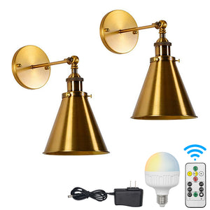 Battery Cordless Wall Sconce Cone Copper Fixtures with Smart LED Bulb