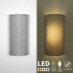 Wireless Rechargeable LED Wall Sconce USB Port Charging with Remote Half-cylinder Shade