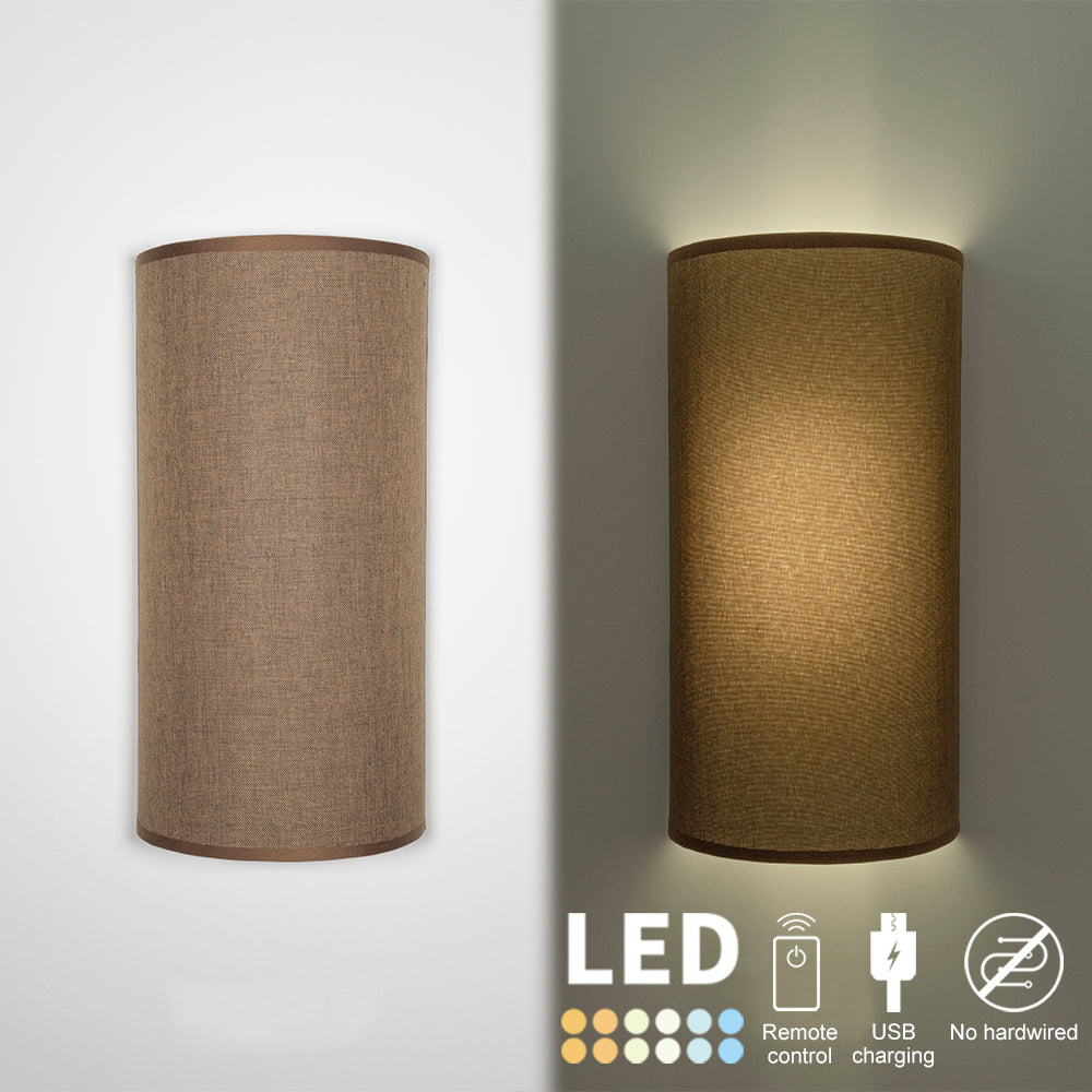 Wireless Rechargeable LED Wall Sconce USB Port Charging with Remote Half-cylinder Shade