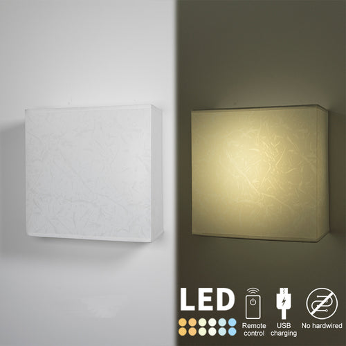 Wireless Rechargeable LED Wall Sconce USB Port Charging with Remote Square Shade