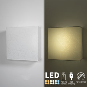 Wireless Rechargeable LED Wall Sconce USB Port Charging with Remote Square Shade