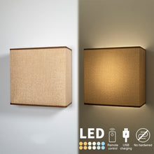 Load image into Gallery viewer, Wireless Rechargeable LED Wall Sconce USB Port Charging with Remote Square Shade