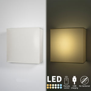 Wireless Rechargeable LED Wall Sconce USB Port Charging with Remote Square Shade