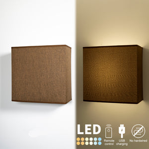 Wireless Rechargeable LED Wall Sconce USB Port Charging with Remote Square Shade