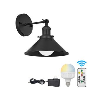 Rechargeable Cordless Loft Black Cone Wall Sconces Smart LED Bulbs with Remote