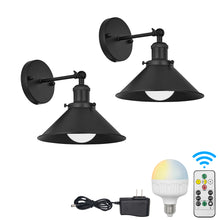 Load image into Gallery viewer, Rechargeable Cordless Loft Black Cone Wall Sconces Smart LED Bulbs with Remote