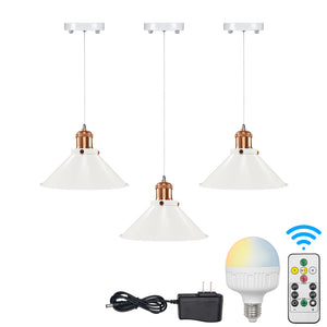 Battery Operated Pendant Light with Adjustable Iron Cable 8.7" Cone Shade
