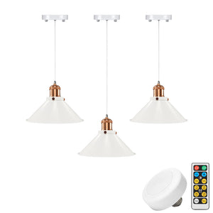 Battery Operated Pendant Light with Adjustable Iron Cable 8.7" Cone Shade