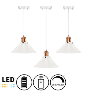 Battery Operated Pendant Light with Adjustable Iron Cable 8.7" Cone Shade