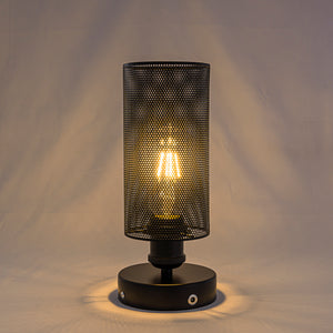 Cordless Table Lamp Chargable 3.7V LED Light Remote Vintage Design Black Hollow Metal Shade