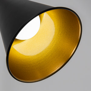 Rotatable Tilt Adjusted Track Head Light Bright Nickel Base Cone Metal Black Outer Gold Inner Shade Retro Design