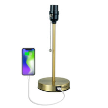 Load image into Gallery viewer, Table Lamp Base with USB Port Brushed Steel Stick Accent with Pull Chain