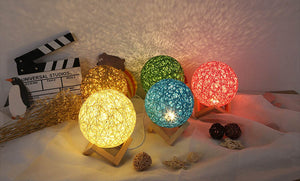 USB Table Lamp Remote Control Bedside Night Light Rattan Shade