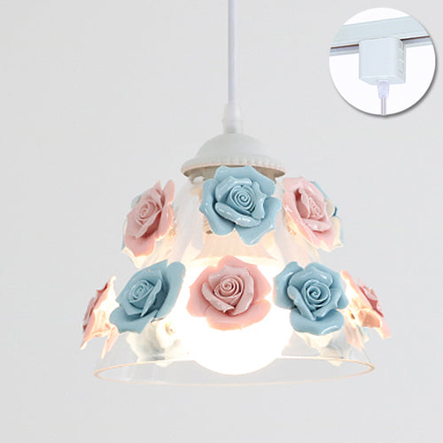 Multi-Colored Flowers  Track  Pendant Light
