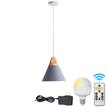 Load image into Gallery viewer, Battery Wireless Wood Metal Modern Ceiling Pendent Light with Smart Bulb and Remote