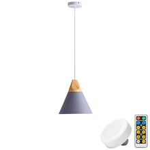 Load image into Gallery viewer, Battery Wireless Wood Metal Modern Ceiling Pendent Light with Smart Bulb and Remote