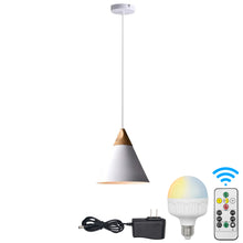 Load image into Gallery viewer, Battery Wireless Wood Metal Modern Ceiling Pendent Light with Smart Bulb and Remote