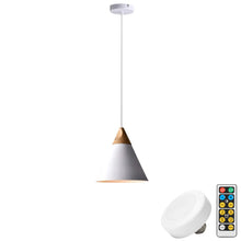 Load image into Gallery viewer, Battery Wireless Wood Metal Modern Ceiling Pendent Light with Smart Bulb and Remote