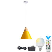 Load image into Gallery viewer, Battery Wireless Wood Metal Modern Ceiling Pendent Light with Smart Bulb and Remote