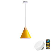 Load image into Gallery viewer, Battery Wireless Wood Metal Modern Ceiling Pendent Light with Smart Bulb and Remote