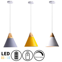 Load image into Gallery viewer, Battery Wireless Wood Metal Modern Ceiling Pendent Light with Smart Bulb and Remote