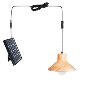 Solar Power Pendant Wooden Light with LED Bulb Button Switch