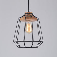 Load image into Gallery viewer, Hardwired Pendant Antique Iron Cage Combine Wood Lighting