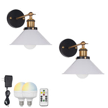 Load image into Gallery viewer, Rechargeable Cordless Loft Cone Metal Shade Wall Sconces Smart LED Bulbs with Remote Vintage Design