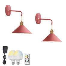 Load image into Gallery viewer, Rechargeable Smart LED Bulbs With Remote Cordless Pink Metal Shade Modern Design Wall Sconces