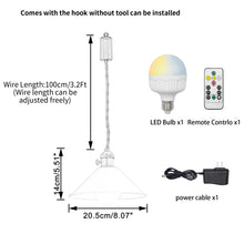 Load image into Gallery viewer, Rechargeable Battery Adjustable Cord Pendant Light Metal Cone Shade Smart LED Bulbs with Remote