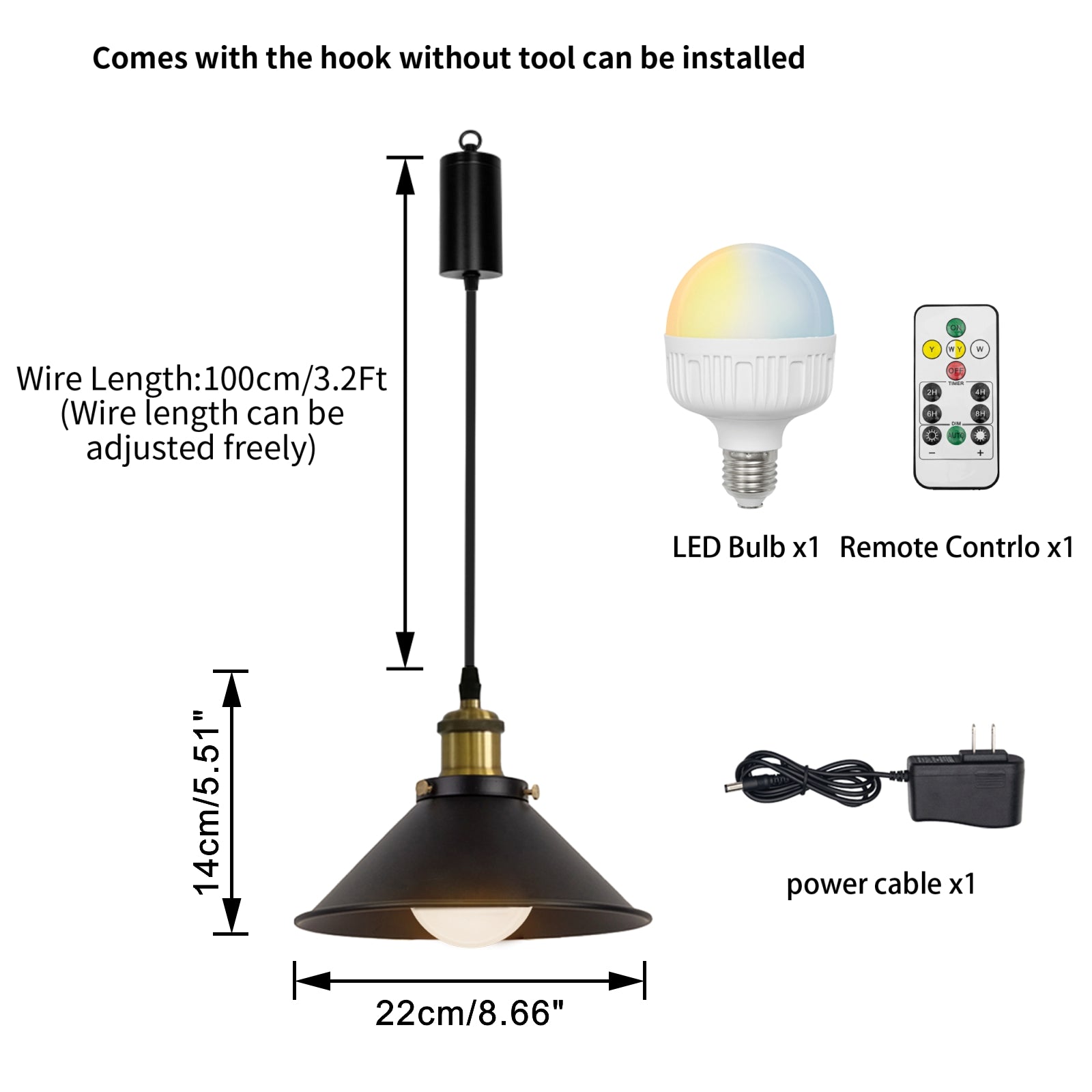 Remote Control Solar Power Pendant Retro Socket Light with LED Bulb Bu –  Nunu Lighting