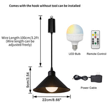 Load image into Gallery viewer, Rechargeable Battery Adjustable Cord Pendant Light Black Metal Shade Smart LED Bulbs with Remote Vintage Design