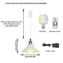 Load image into Gallery viewer, Rechargeable Battery Adjustable Cord Pendant Light Black Or White Metal Shade Smart LED Bulbs with Remote
