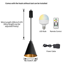 Load image into Gallery viewer, Rechargeable Battery Adjustable Cord Wireless Pendant Light Inner Gold Outer Black Metal Shade Smart LED Bulbs with Remote
