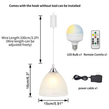Load image into Gallery viewer, Rechargeable Battery Adjustable Cord Pendant Light Glass Shade Smart LED Bulbs with Remote