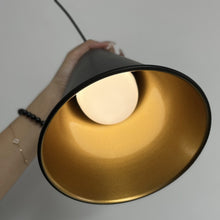 Load image into Gallery viewer, Rechargeable Battery Adjustable Cord Wireless Pendant Light Inner Gold Outer Black Metal Shade Smart LED Bulbs with Remote