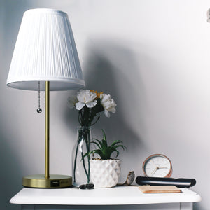 Table Lamp Base with USB Port Brushed Steel Stick Accent with Pull Chain