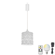 Load image into Gallery viewer, Rechargeable Battery Adjustable Cord Pendant Light White Hollow Metal Shade Smart LED Bulbs with Remote