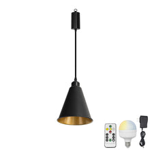 Load image into Gallery viewer, Rechargeable Battery Adjustable Cord Wireless Pendant Light Inner Gold Outer Black Metal Shade Smart LED Bulbs with Remote