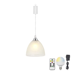 Rechargeable Battery Adjustable Cord Pendant Light Glass Shade Smart LED Bulbs with Remote