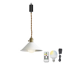 Load image into Gallery viewer, Rechargeable Battery Adjustable Cord Pendant Light Metal Cone Shade Smart LED Bulbs with Remote