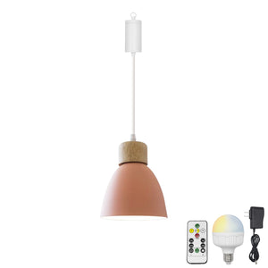 Rechargeable Battery Adjustable Cord Pendant Light Macaron Aluminum Yellow Or Pink Shade Smart LED Bulbs with Remote