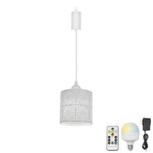 Load image into Gallery viewer, Rechargeable Battery Adjustable Cord Pendant Light Hollow Metal Shade Smart LED Bulbs with Remote