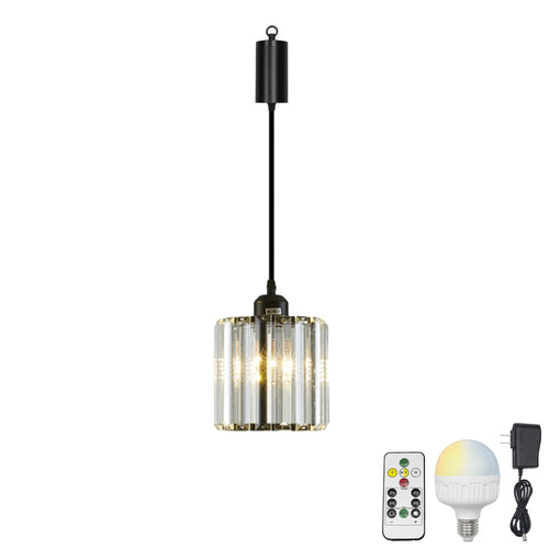 Rechargeable Battery Adjustable Cord Pendant Light Crystal Shade Smart LED Bulbs with Remote