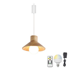 Load image into Gallery viewer, Rechargeable Battery Adjustable Cord Pendant Light Wooden Shade Smart LED Bulbs with Remote