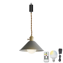 Load image into Gallery viewer, Rechargeable Battery Adjustable Cord Pendant Light Metal Cone Shade Smart LED Bulbs with Remote