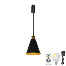 Load image into Gallery viewer, Rechargeable Battery Adjustable Cord Cordless Pendant Light Black Metal Shade Smart LED Bulbs with Remote